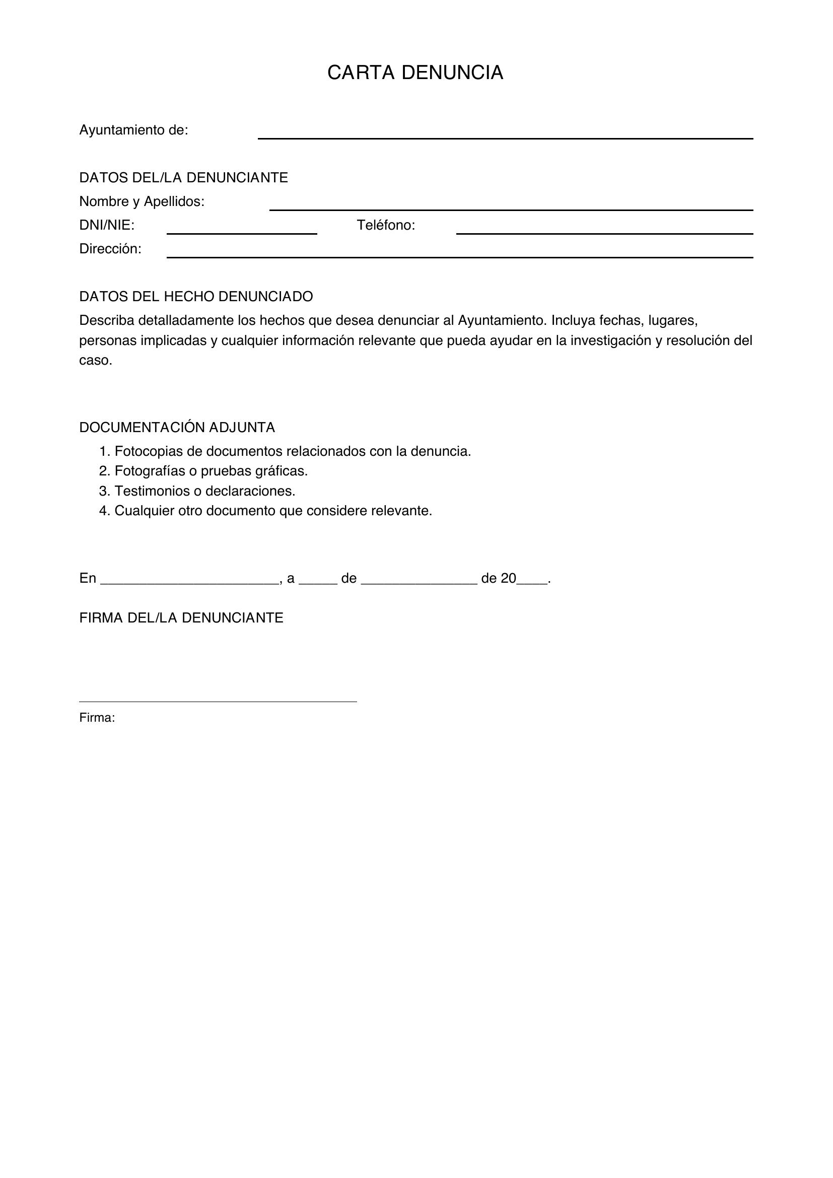 Modelo Carta Denuncia Ayuntamiento