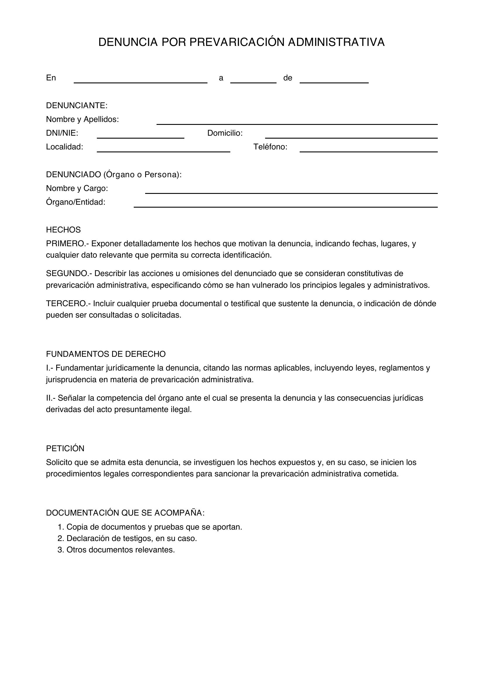 Modelo De Denuncia Por Prevaricación Administrativa